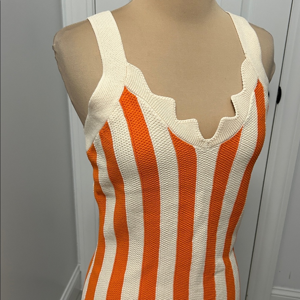 House of Harlow 1960 Knit Striped Tank Dress Orange Beige - Picture 4 of 7